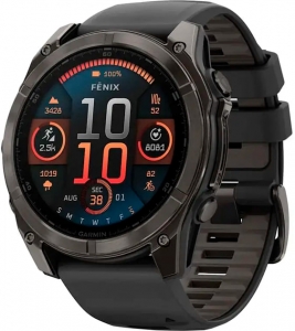 Смарт-годинник Garmin fenix 8 51mm AMOLED Sapphire Carbon Grey DLC with Black and Pebble Grey Silicone Band (010-02905-21)