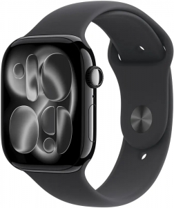 Watch 46mm Jet Black Aluminum Case with Black Sport Band - M/L (MFC44) Series 11 + LTE
